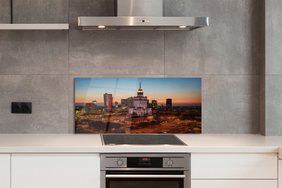 Painel de vidro Panorama noturno dos arranha-céus de Varsóvia