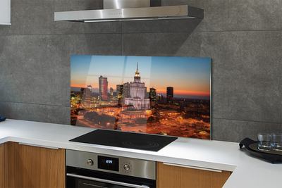 Painel de vidro Panorama noturno dos arranha-céus de Varsóvia