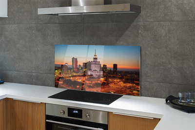 Painel de vidro Panorama noturno dos arranha-céus de Varsóvia