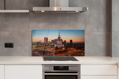 Painel de vidro Panorama noturno dos arranha-céus de Varsóvia