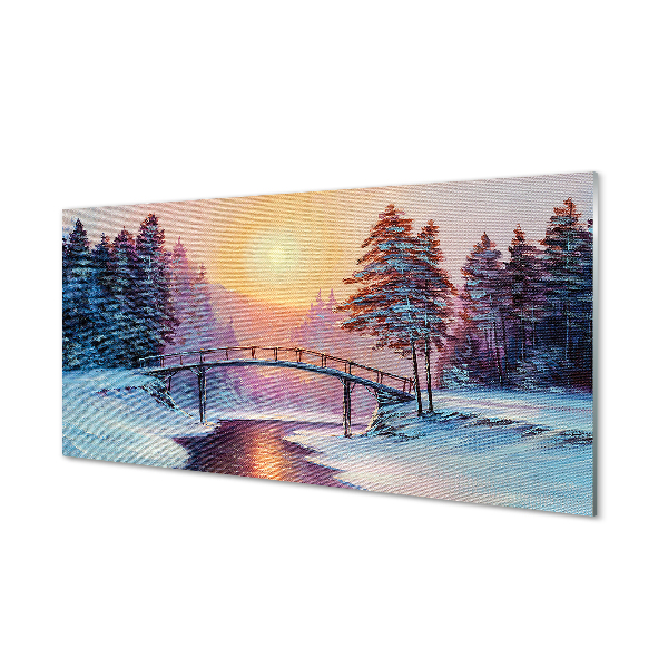 Painel de vidro Árvores de inverno, neve, nascer do sol