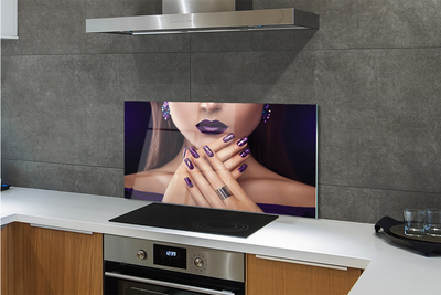 Painel de vidro Mulher com as mãos e lábios roxos