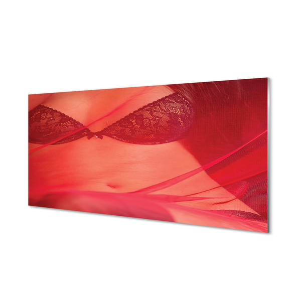 Painel de vidro Mulher sob tule vermelho