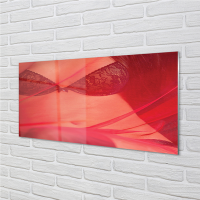 Painel de vidro Mulher sob tule vermelho