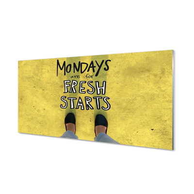 Painel de vidro Inscrição de fundo amarelo com pernas