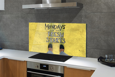 Painel de vidro Inscrição de fundo amarelo com pernas