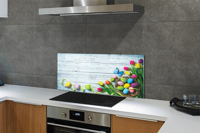Painel de vidro Ovos tulipas borboleta