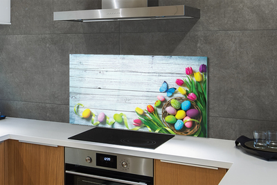 Painel de vidro Ovos tulipas borboleta