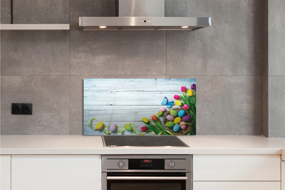 Painel de vidro Ovos tulipas borboleta