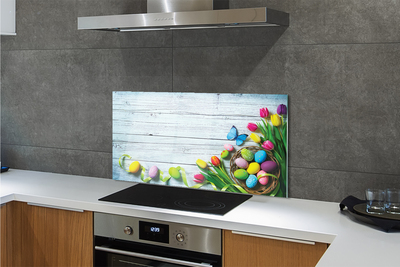 Painel de vidro Ovos tulipas borboleta