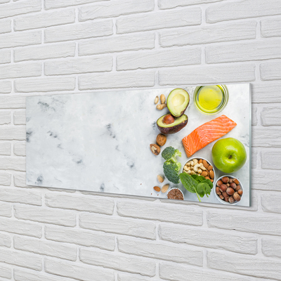 Painel de vidro Salmão, azeite, maçã, nozes