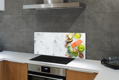 Painel de vidro Salmão, azeite, maçã, nozes