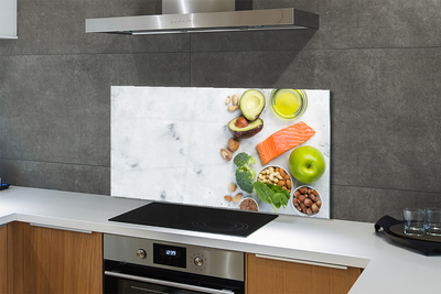 Painel de vidro Salmão, azeite, maçã, nozes