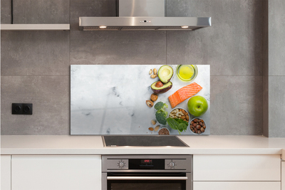 Painel de vidro Salmão, azeite, maçã, nozes