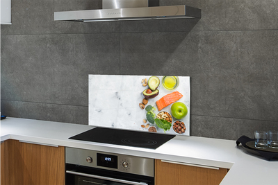 Painel de vidro Salmão, azeite, maçã, nozes