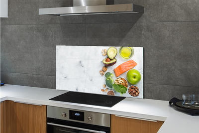 Painel de vidro Salmão, azeite, maçã, nozes