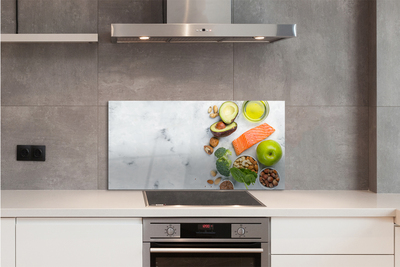 Painel de vidro Salmão, azeite, maçã, nozes