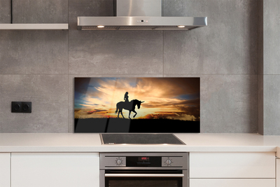 Painel de vidro Mulher em um pôr do sol de unicórnio