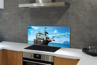 Painel de vidro Navio céu nuvens mar