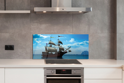 Painel de vidro Navio céu nuvens mar