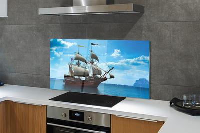 Painel de vidro Navio céu nuvens mar