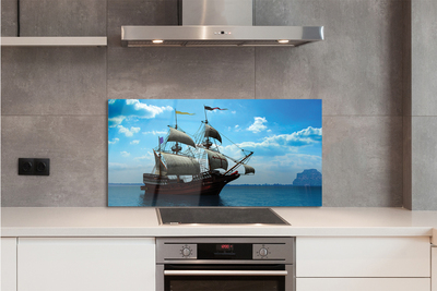 Painel de vidro Navio céu nuvens mar