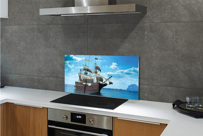 Painel de vidro Navio céu nuvens mar