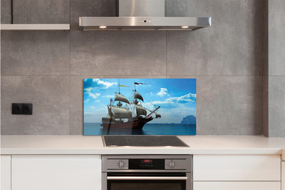 Painel de vidro Navio céu nuvens mar