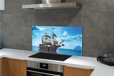 Painel de vidro Navio céu nuvens mar
