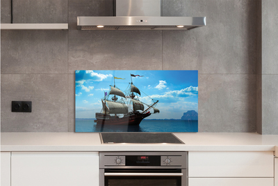 Painel de vidro Navio céu nuvens mar
