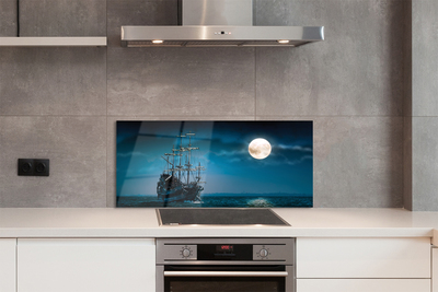 Painel de vidro Mar, navio, cidade, lua