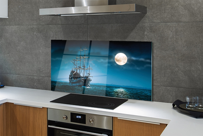 Painel de vidro Mar, navio, cidade, lua