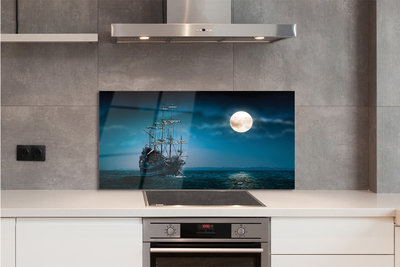 Painel de vidro Mar, navio, cidade, lua