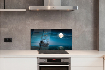 Painel de vidro Mar, navio, cidade, lua