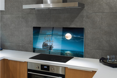 Painel de vidro Mar, navio, cidade, lua