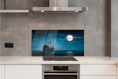 Painel de vidro Mar, navio, cidade, lua