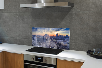 Painel de vidro Arranha-céus ao pôr do sol em Varsóvia