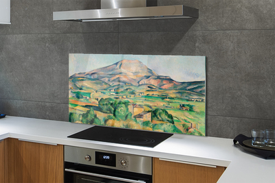 Painel de vidro Prado de arte com vista para a montanha