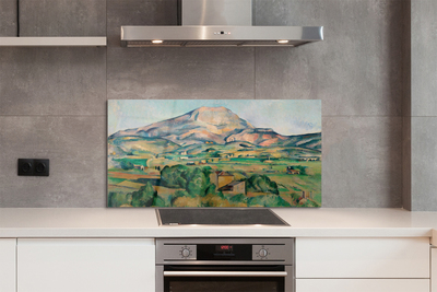 Painel de vidro Prado de arte com vista para a montanha