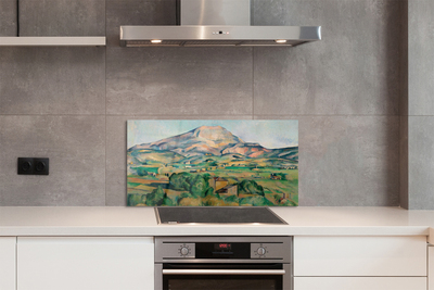 Painel de vidro Prado de arte com vista para a montanha