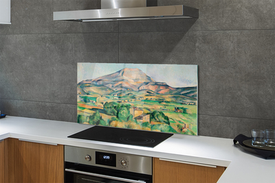 Painel de vidro Prado de arte com vista para a montanha