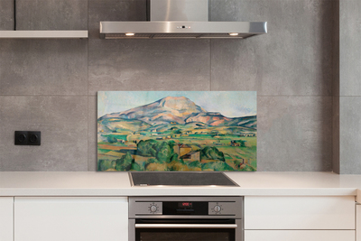 Painel de vidro Prado de arte com vista para a montanha