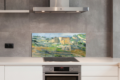 Painel de vidro Casa pintada com arte na colina