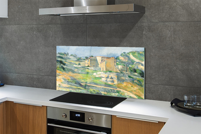 Painel de vidro Casa pintada com arte na colina