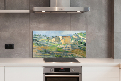 Painel de vidro Casa pintada com arte na colina