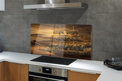 Painel de vidro Navio mar nuvens