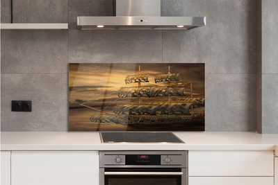 Painel de vidro Navio mar nuvens