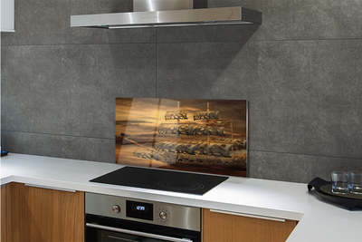 Painel de vidro Navio mar nuvens