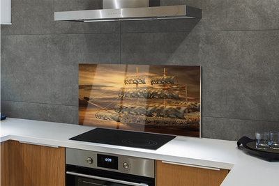 Painel de vidro Navio mar nuvens