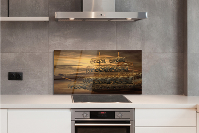 Painel de vidro Navio mar nuvens